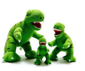 dinosaur toy, knitted green t rex toy